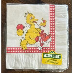 Vintage 1980 Sesame Street Big Bird‎ Bike Balloons Yellow Paper Party Napkins